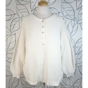 Ann Taylor Loft Plus White Henley Sweater 100% Cotton Size 24/26